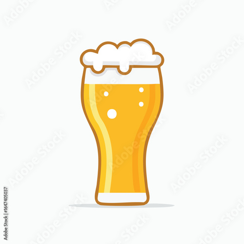 Illustration of a full beer glass with frothy foam and bubbles, ready to drink.