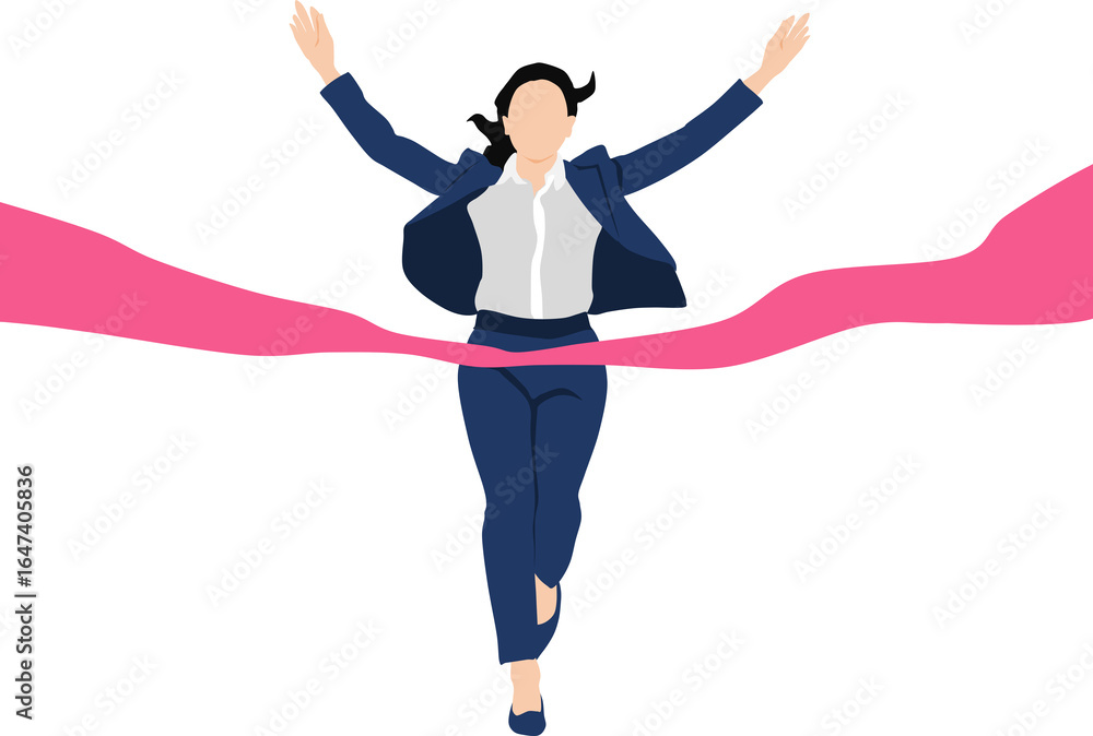 Obraz premium 1位でゴールテープを切った女性のイラスト