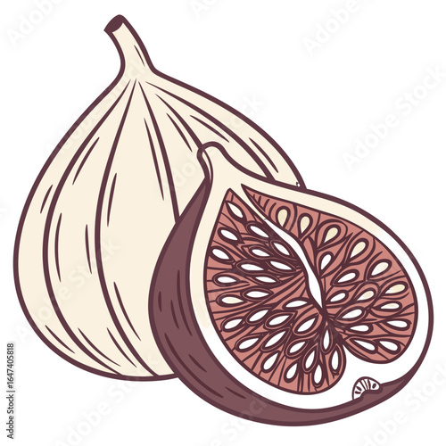 Whole and sliced fresh figs, isolated on white background