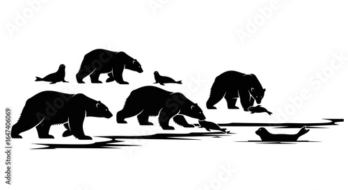 polar bear silhouette arctic wildlife hunt dramatic black and white illustration for conservation projects nature documentaries and ecofriendly branding