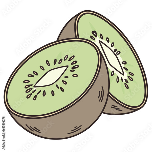 Two halves of a kiwi fruit isolated on white background
