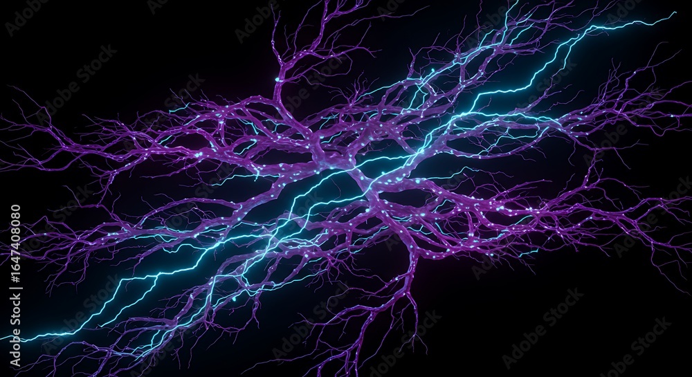 Fototapeta premium Electric Lightning Bolt with Purple and Blue Colors Against Black Background