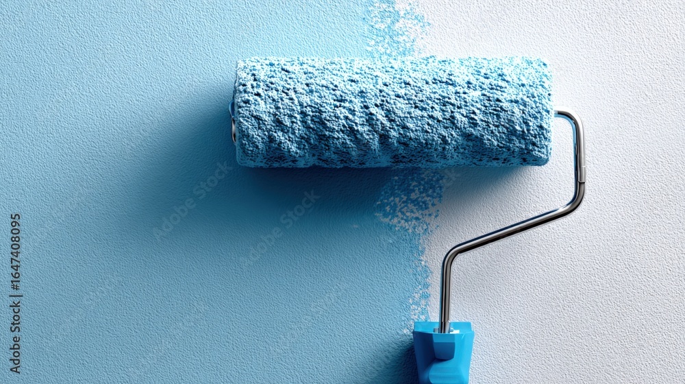 Obraz premium Painting Wall with Blue Paint: Home Renovation, Construction and Decoration Concept, Interior Design