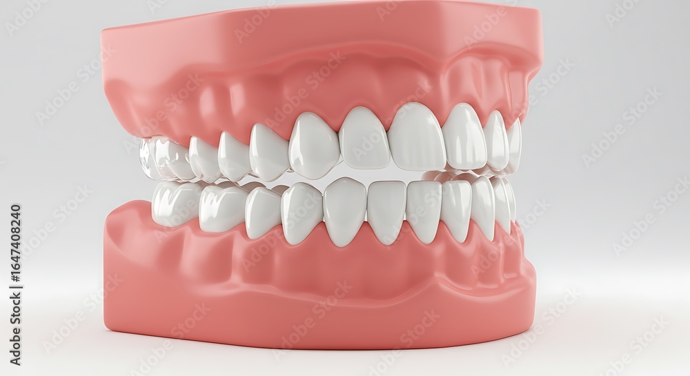 Obraz premium Dental Model of Upper and Lower Teeth with Pink Gums for Oral Health Education