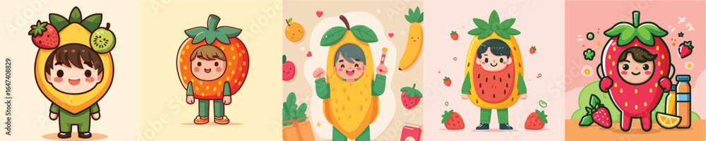 Fototapeta premium vector of a young man wearing a cute fruit shirt