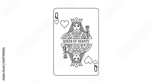 elegant queen of hearts playing card a minimalist line art design perfect for invitations branding or game design projects needing a touch of regal sophistication
