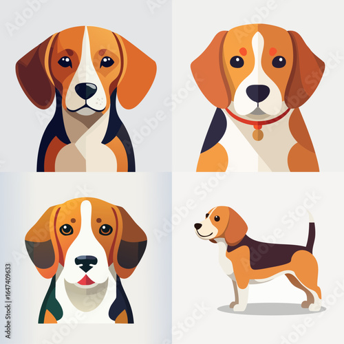 Charming beagle illustrations evoke warmth and playfulness. Ideal for pet-related designs, children's books, and animal-themed creative projects.