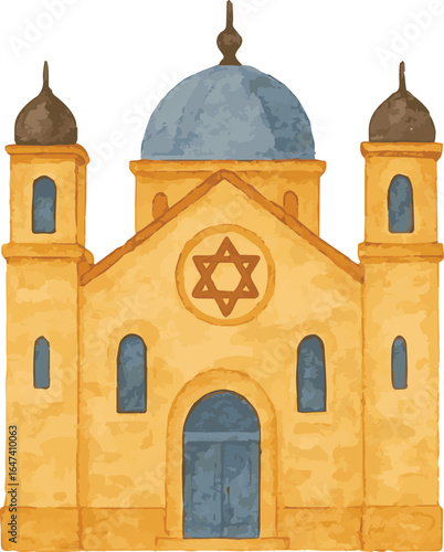 Vector watercolor illustration of a synagogue
