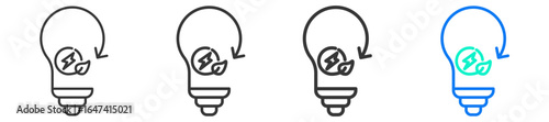 Energy Efficiency Icon Set Collection in Creative Outline Style for Business Featuring Multiple Thickness Variations Perfect for Solar Wind Hydropower Biomass Geothermal Renewable Energy 
