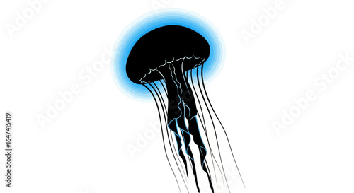elegant black jellyfish silhouette with glowing blue aura perfect for oceanthemed designs websites and branding projects requiring a sophisticated and mysterious touch