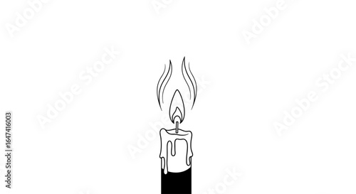 burning candle line art minimalist black and white illustration for spiritual remembrance or wellness designs