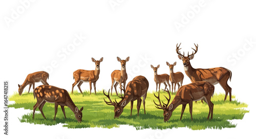majestic deer herd grazing in serene meadow perfect for nature documentaries wildlife conservation projects and ecofriendly branding campaigns