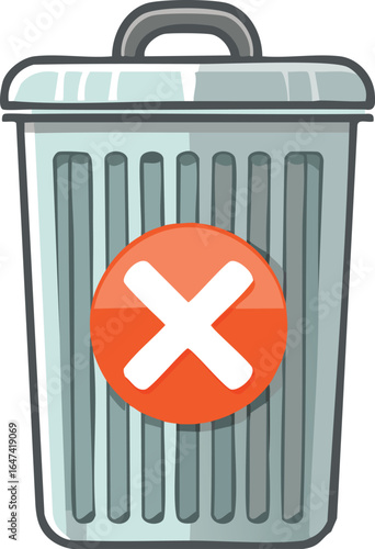 Trash Bin with X Icon Representing Delete or Remove