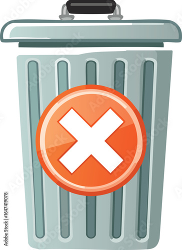 Trash Bin with X Icon Representing Delete or Remove