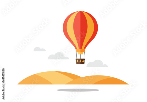 Colorful Hot Air Balloon Over a Desert Landscape Illustration