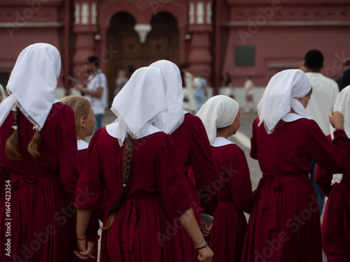 Photography Young Pilgrims Dressed in Tradition at Red Square, Moscow