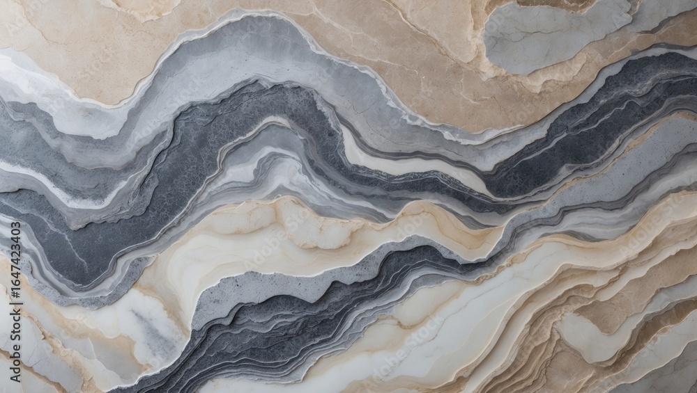 custom made wallpaper toronto digitalMarble surface with wavy layers in shades of gray, beige, and white. Natural stone texture with intricate patterns.