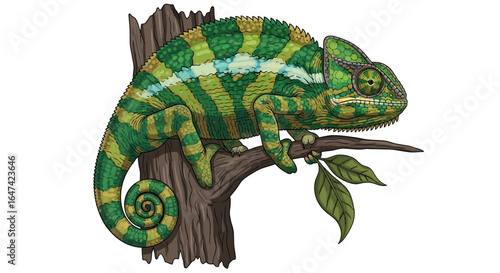 chameleon on branch vibrant reptile illustration for nature wildlife and exotic animal projects