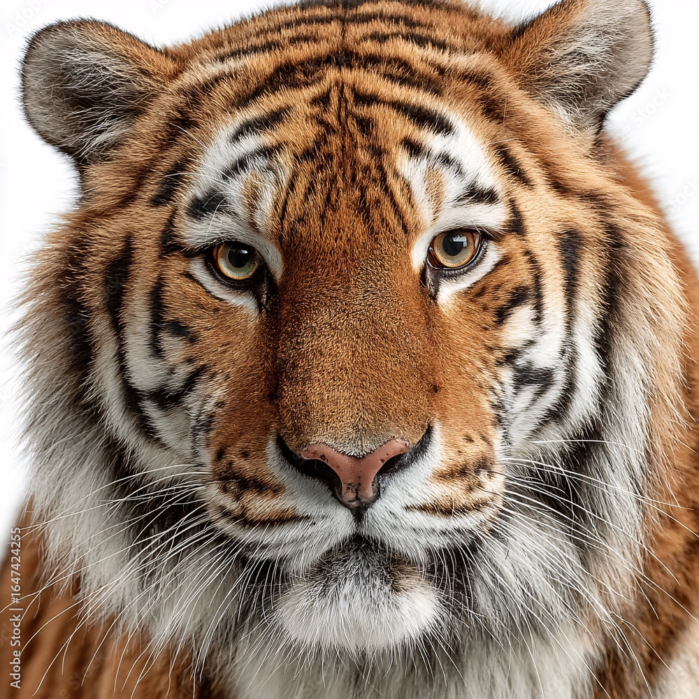 Fototapeta premium Tiger head close-up portrait showcasing detailed fur patterns