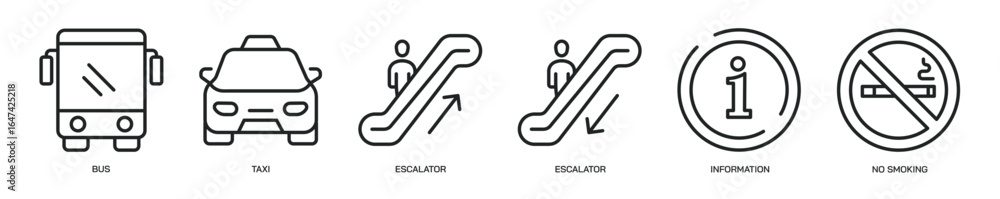 Public navigation thin line icon set. Halte, navigation, sign minimal editable stroke icons Public navigation thin line icon set. Halte, navigation, sign minimal editable stroke icons