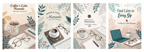 Stylish coffee-themed illustrations emphasizing calm moments, perfect for relaxation and mindfulness.