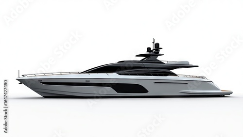 Modern yacht, side view, against a plain background.
