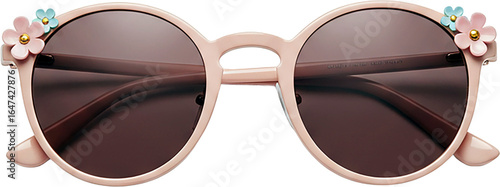Cute Pink Round Sunglasses with Flower Embellishments for Girls