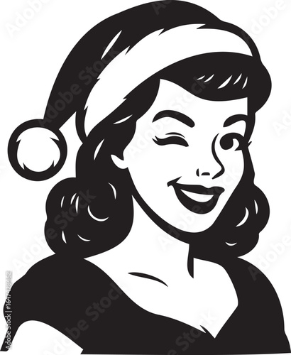 retro Christmas winking girl