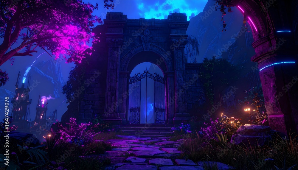 Fototapeta premium Fantasy archway at night