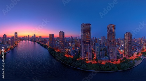 A breathtaking 360-degree panorama of Cyberpunk Night City, rendered in stunning HDRI equirectangular projection 