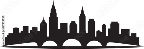 Cityscape silhouette with arched bridge buildings architecture