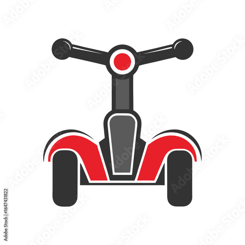 Red and black self balancing electric scooter with grey accents and white background personal