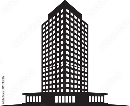 Tall black building with many windows and a wide base architecture skyscraper
