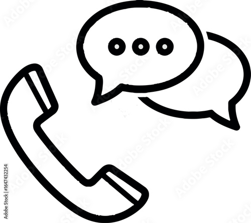 Handset Telephone with Two Speech Bubbles Line Art Icon for Communication and Discussion