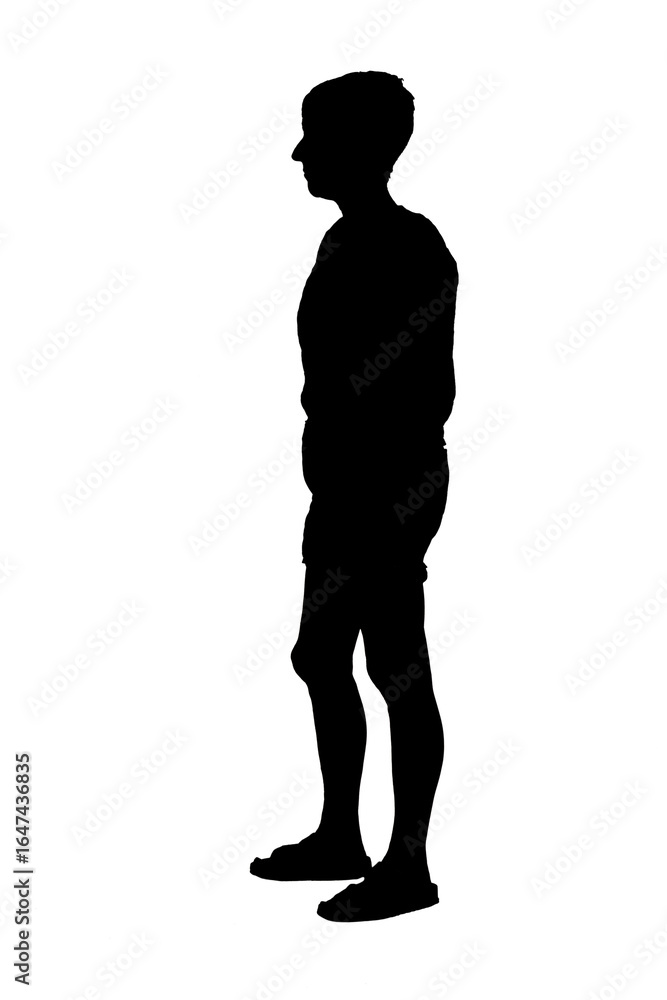 side view of a full portrait of a middle aged woman on white background side view of a full portrait of a middle aged woman on white background