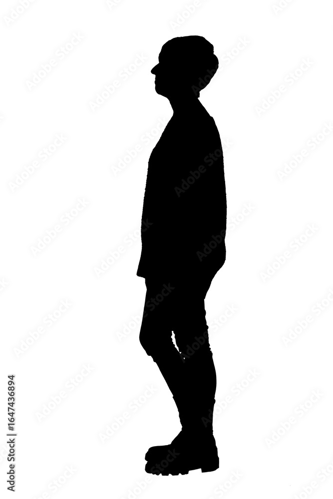 Fototapeta premium side view of afull length portrait of woman standing in tight jean pants on white background