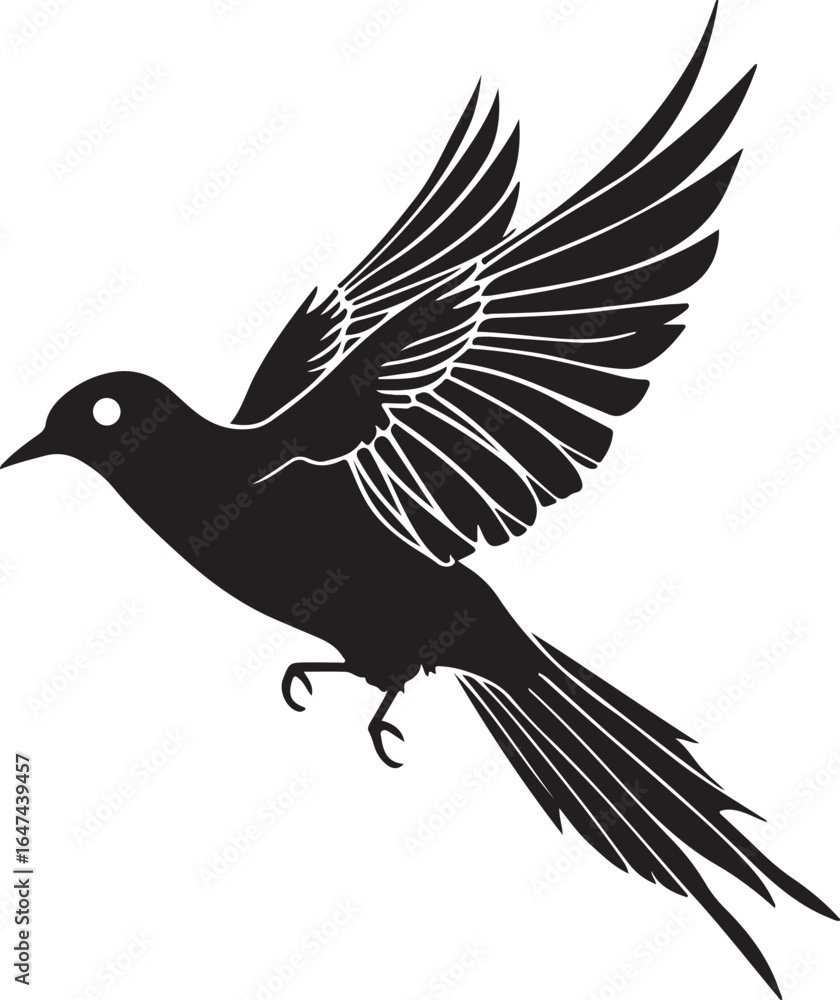 Obraz premium Elegant Flying Swallow Bird Vector Silhouette Isolated on White