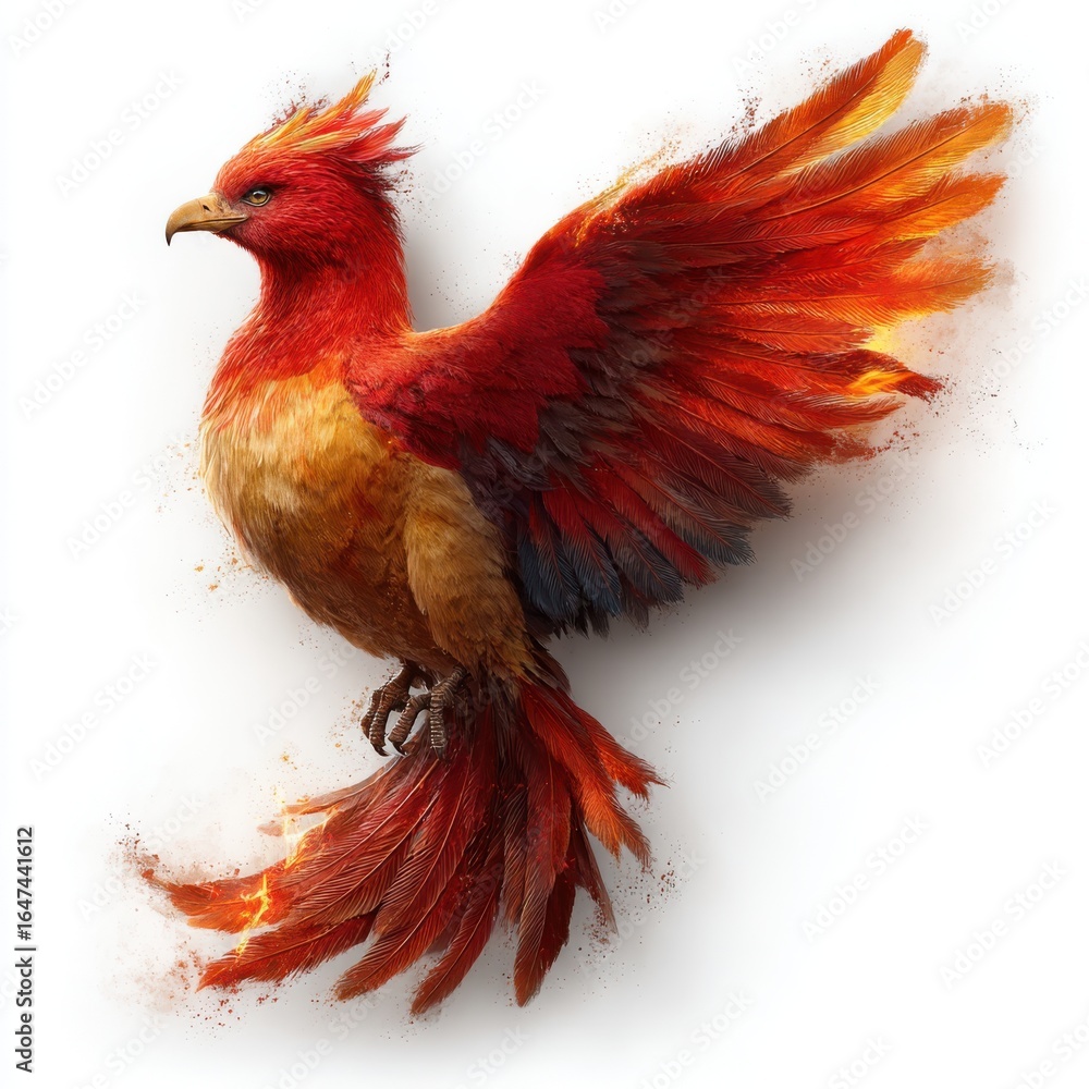 Fototapeta premium Vibrant Firebird with Majestic Wings in Fiery Color Palette