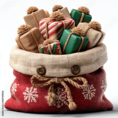 Cozy Christmas Bag Filled with Colorful Wrapped Presents and Gifts