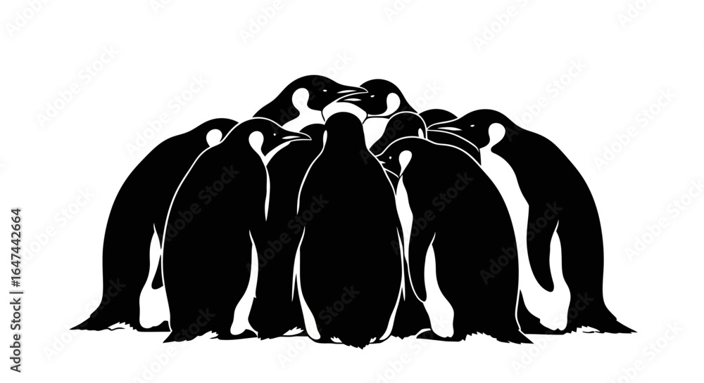 Obraz premium huddle of emperor penguins a striking silhouette for conservation teamwork and antarctic designs