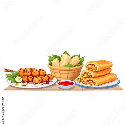 Delicious assortment of Asian street food favorites presented attractively for culinary inspiration