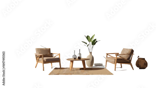 Modern living room decor with chairs table vase and plant for interior design inspiration ideas trends