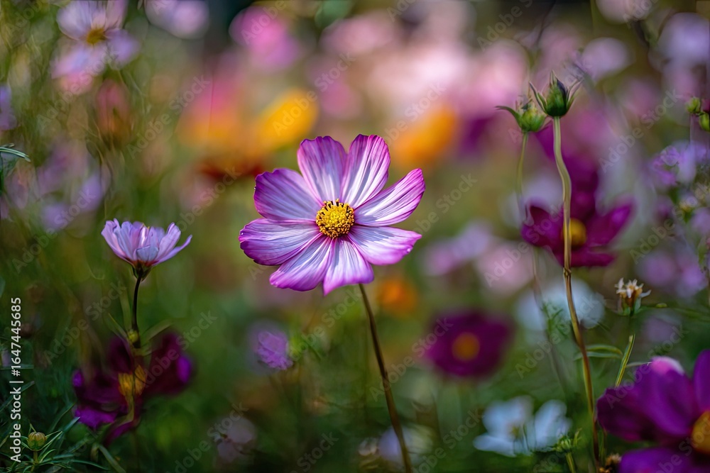 Fototapeta premium Vibrant cosmos flowers in a garden