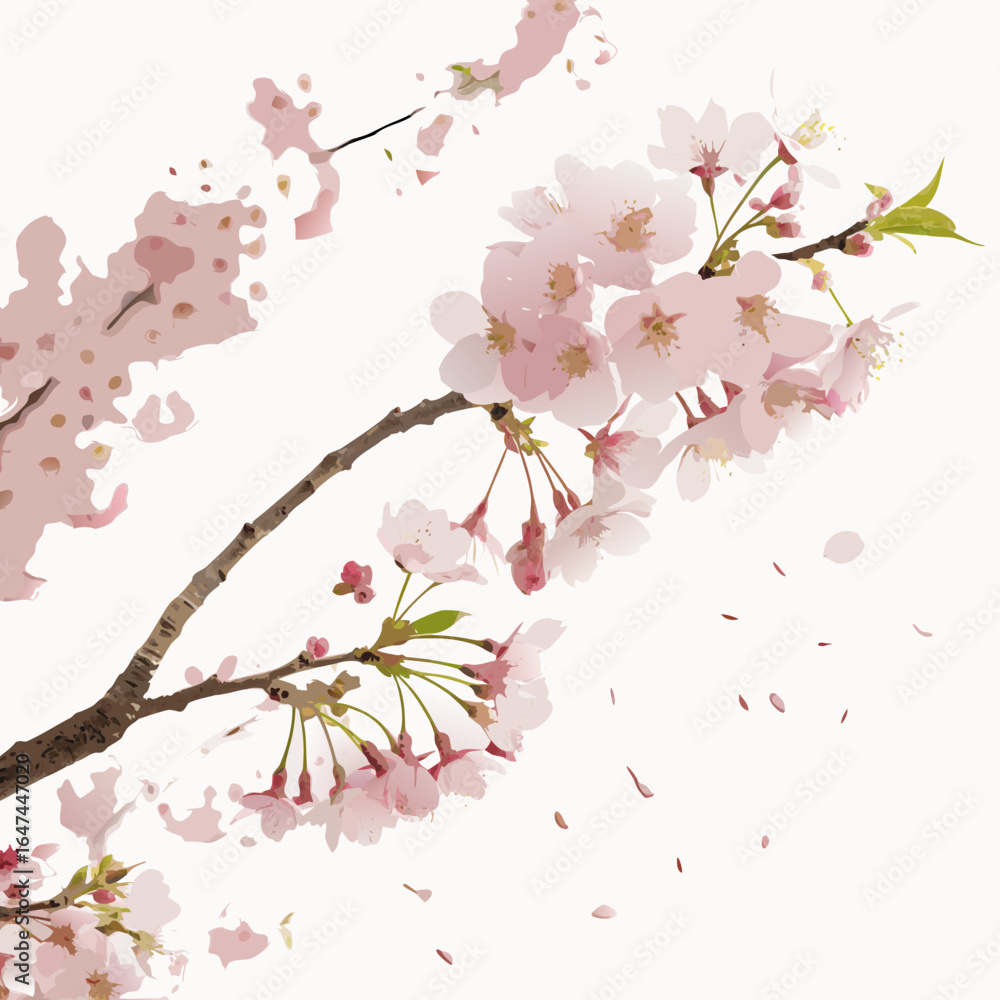 Naklejka premium Vector art of delicate pink cherry blossoms on a branch, isolated on white background, symbolizing spring and new beginnings