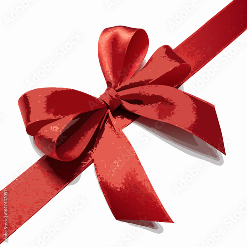 Vector art of a vibrant red satin ribbon tied into a decorative bow, isolated on a clean white background, symbolizing celebration and giftgiving