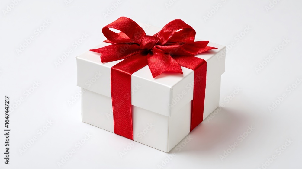 Fototapeta premium Elegant Gift Box with Stylish Red Ribbon on White Background