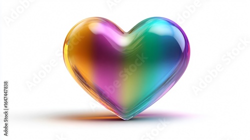 Vibrant Glossy Rainbow Heart Shape on White Background
