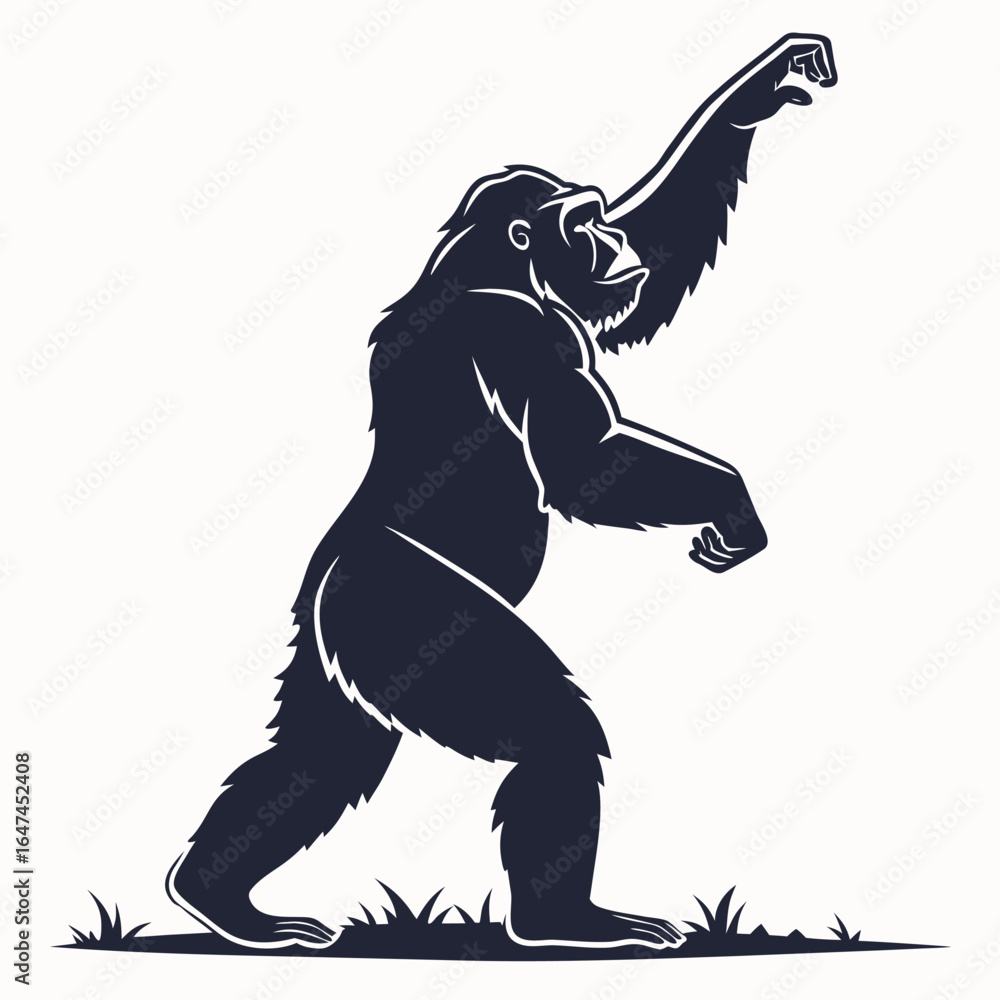 Fototapeta premium Vector Illustration Of Back and white Gorilla Silhouette – Isolated on White Background