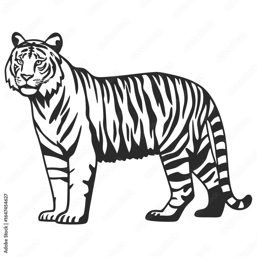 Obraz premium Vector Illustration Of Back and white Tiger Silhouette – Isolated on White Background
