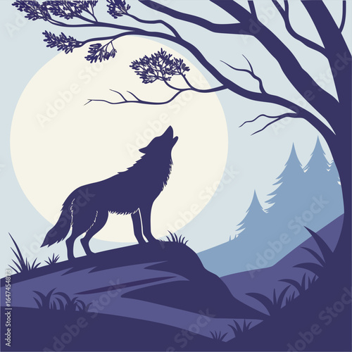 Vector Illustration Of Back and white Wolf Silhouette – Isolated on White Background